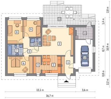 RZUT PARTERU POW. 104,9 m²