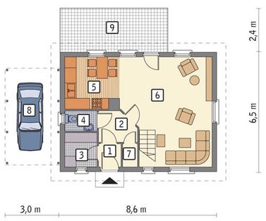 RZUT PARTERU POW. 43,2 m²