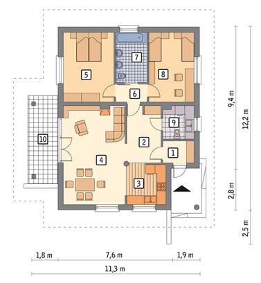 RZUT PARTERU POW. 87,2 m²