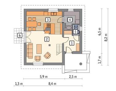 RZUT PARTERU POW. 42,1 m²